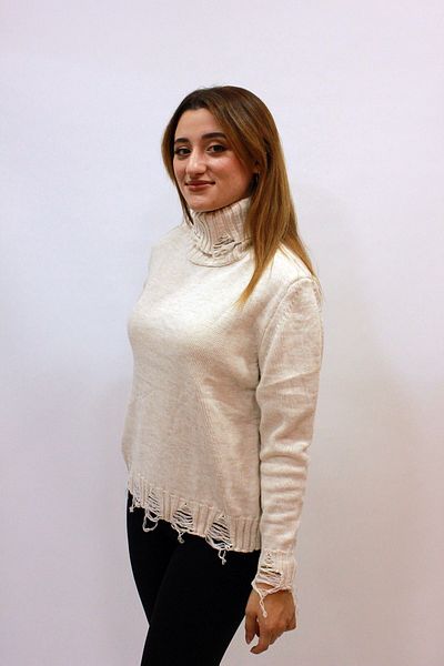 butiksinope 190039 Pulover de tricotaj pentru damă, cu gât țesut, detaliat