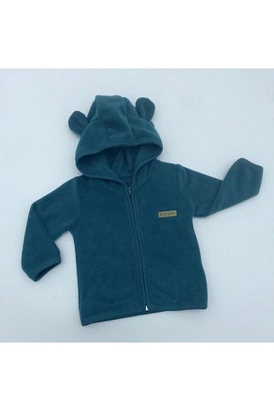 Aydodo Teddy Bear Patterned Zippered Hooded Fleece Cardigan