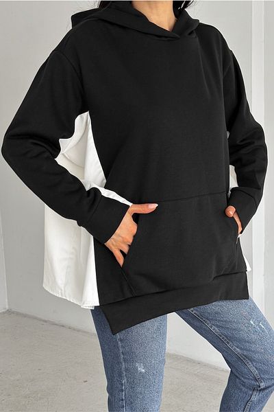 FEMELLE Hanorac de damă, negru, mărime standard, cu model supradimensionat, cu design de buzunar