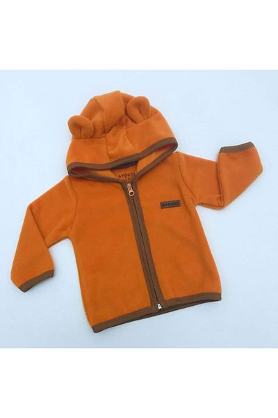 Aydodo Teddy Bear Patterned Zippered Hooded Fleece Cardigan
