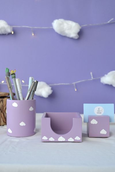 Bİ DOLU DÜKKAN Комплект за офис Cloudy, държач за химикалки, бележник, държач за визитки, настолен органайзер
