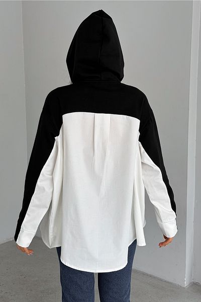 FEMELLE Hanorac de damă, negru, mărime standard, cu model supradimensionat, cu design de buzunar