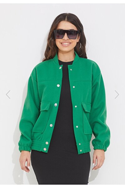Alegante Kısa Bomber Benetton Renk Kaşe Ceket