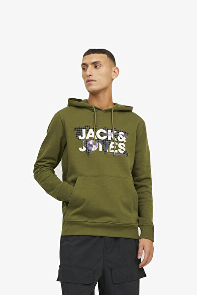 Jack & Jones Ανδρικό φούτερ χακί Jcodust Sweat Hood Sn 12240214 -ελιά