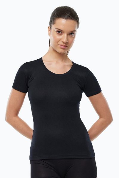 Malabadi Lenjerie termică economică, unisex, neagră, cu mânecă scurtă, cu guler deschis 342