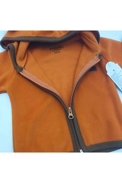 Aydodo Teddy Bear Patterned Zippered Hooded Fleece Cardigan