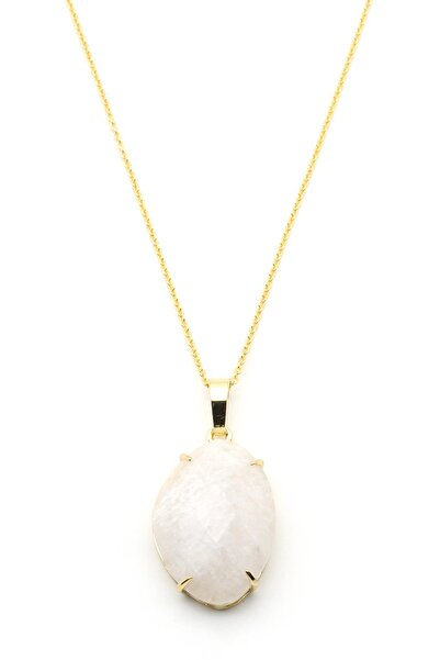Alibaba Doğaltaş Moonstone Natural Stone Gold Colored Necklace