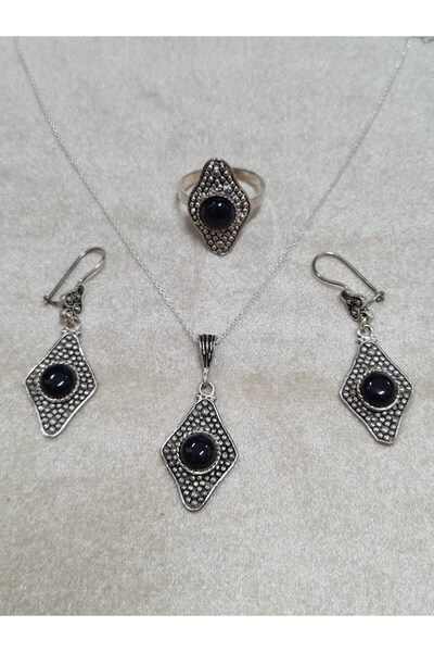 925 Ayar Akik Taşlı Gümüş Set