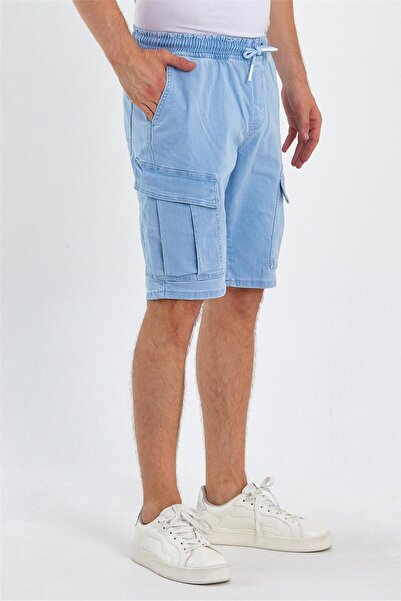 EXPLODE - Men's Cargo Pocket Elastic Waist Denim Shorts Light Blue