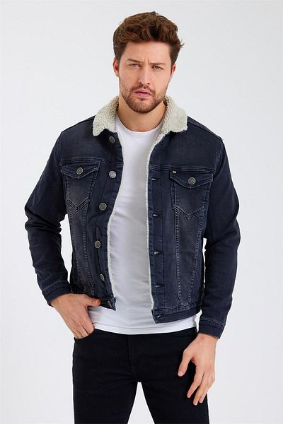 EXPLODE - Men's Furry Denim Coat Anthracite