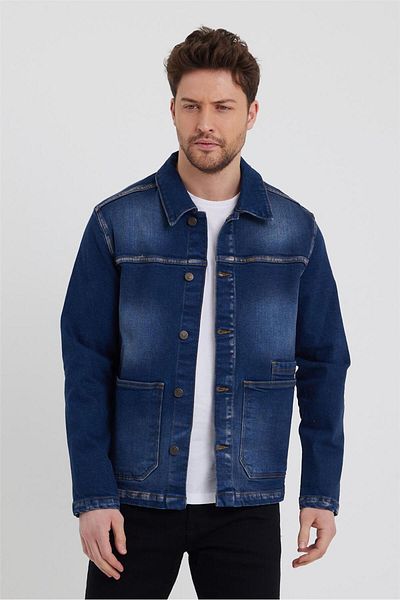 EXPLODE - Ανδρικό τζιν μπουφάν Lycra Regular Fit Classic Navy Blue