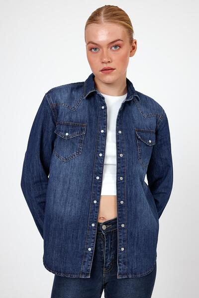 EXPLODE - Kadın Mavi Denim Gömlek