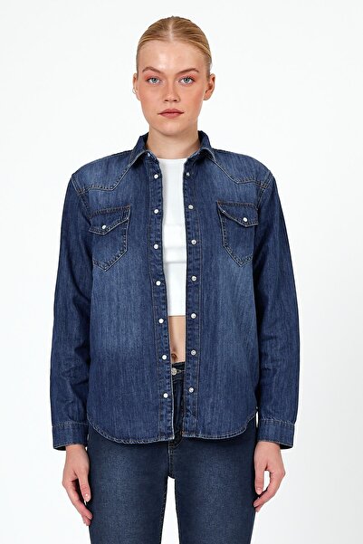EXPLODE - Kadın Mavi Denim Gömlek