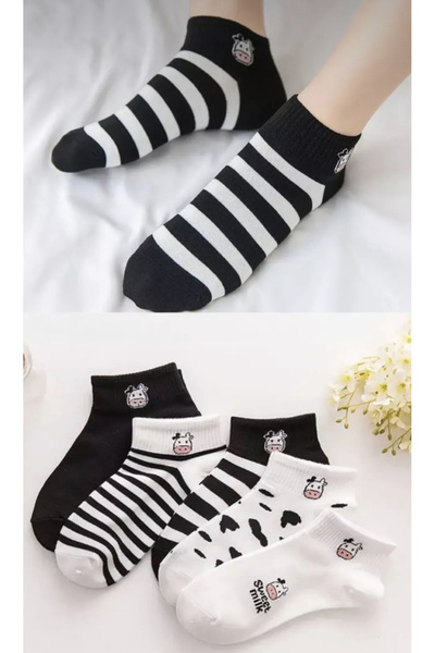 deja poo 5 Pairs of Women's Cow Patterned Half Booties Socks with 5 Different...