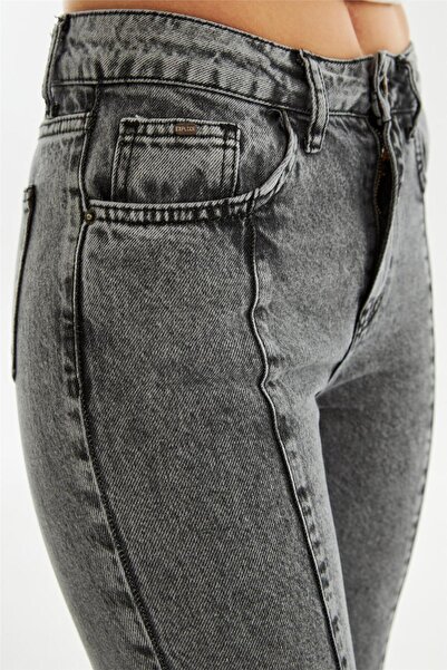 EXPLODE - Kadın Önden Paça Yırtmaç Detaylı Slim Fit Kot Pantolon Antrasit