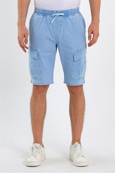 EXPLODE - Men's Cargo Pocket Elastic Waist Denim Shorts Light Blue