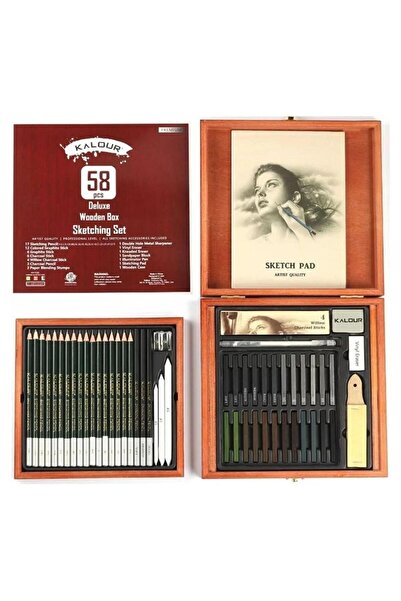 Genel Markalar Kalour Profesyonel Artist Sketching Eskiz Kalem Seti Ahşap Kut...