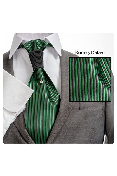 Exve Exclusive Смугастий костюм для нареченого та особливих вечорів, розкішний смокінг з краваткою з камінням, зелений