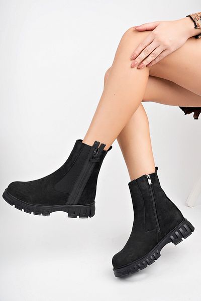 Deripabuc Genuine Leather Black Nubuck Women's Leather Boots Dp73-6001