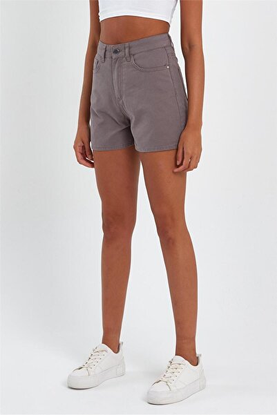 EXPLODE - Kadın Mini Slim Denim Şort Vizon