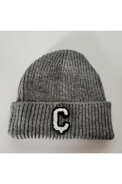 initialess Mohair Folded Wool Beret with Letter C