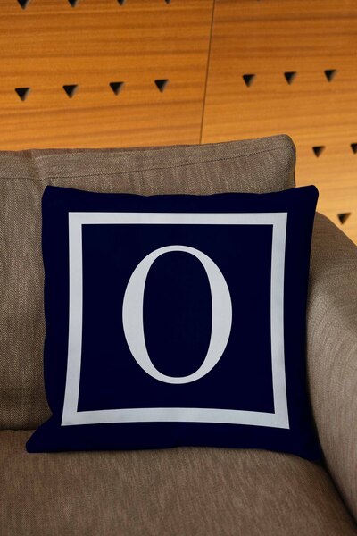 Şah Dekor Husă de pernă cu litere de culoare albastru bleumarin și alb cu imprimare digitală