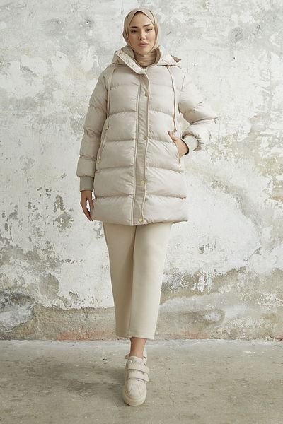 InStyle Armes Padded Hooded Puffer Coat - Ecru