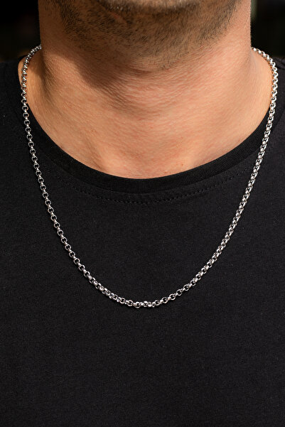 Cenova Jewelry 14 Ayar Altın Beyaz Rolo Erkek Zincir Kolye