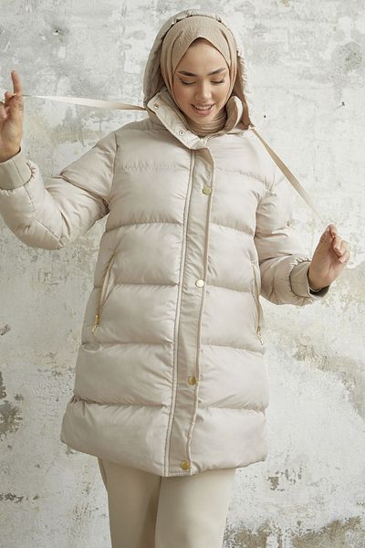 InStyle Armes Padded Hooded Puffer Coat - Ecru