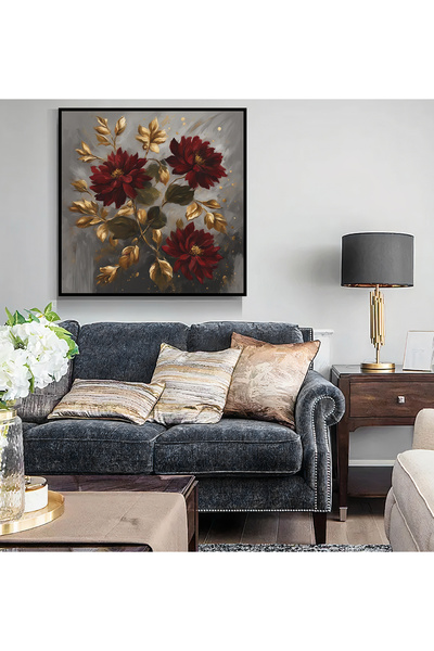 Markazip Bordo Karanfil Siyah Metal Çerçeveli Kanvas Tablo 90x90cm Kod: Lh100-k