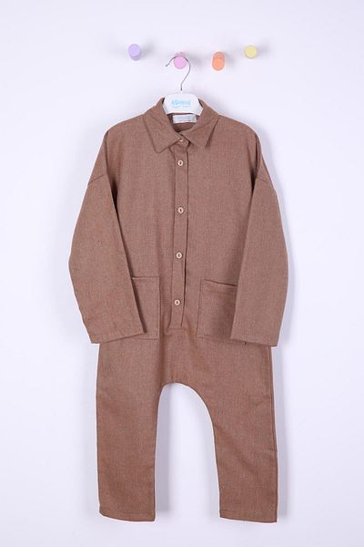 Babyhola 100% Cotton Fabric Girl's Boy's Jumpsuit Brown 1614