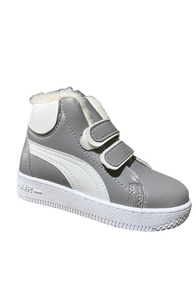 ALTUNTAŞ Unisex Boy - Girl's Furry Winter Velcro Ανατομική Σόλα Ραμμένη Μπότες - Γκρι