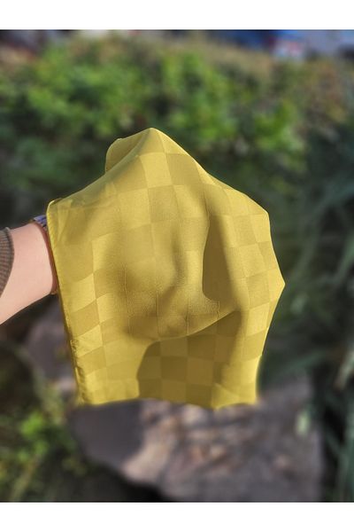 FRESCO SCARFS Γυναικείο σάλι Hijab Μεταξένιο βαμβακερό ζακάρ σκακιέρα*πράσινο ελιάς