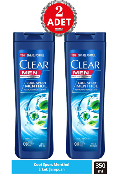Clear Men Kepeğe Karşı Etkili Şampuan Cool Sport Menthol Ferahlatıcı Mentol Etkisi 350 ml 2 Adet