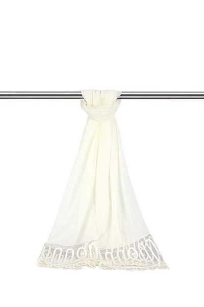Bursa İpek White Handcrafted Lace Angles Shawl