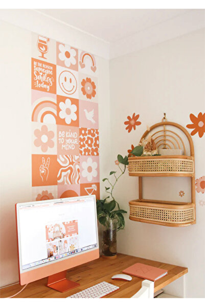 WALLHUMAN Bohem Kareler - Happy Smile Duvar Stickerı