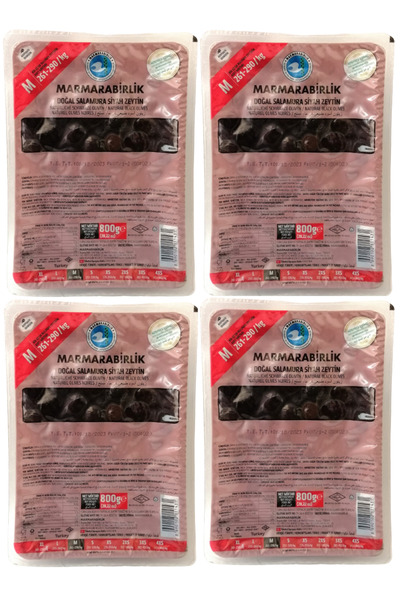 MarmaraBirlik Vakumlu Doğal Salamura Siyah Zeytin (M) 800 gr X 4 Adet
