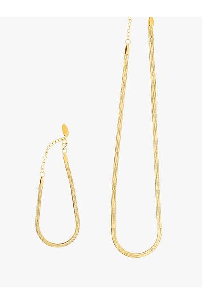 CAPO by Aytaç Yamaç Italian Flat Steel Chain Necklace Bracelet Set Unisex Steel Necklace Bracelet