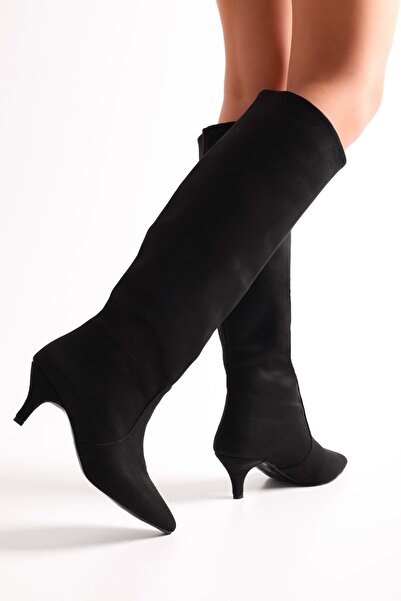 Shoeberry Dámské Pia Černé semišové měchové boty na podpatku Černé semišové