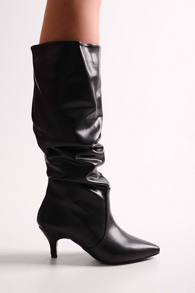 Shoeberry Γυναικείες Verda Black Skin Bellows Boots με τακούνι Black Skin