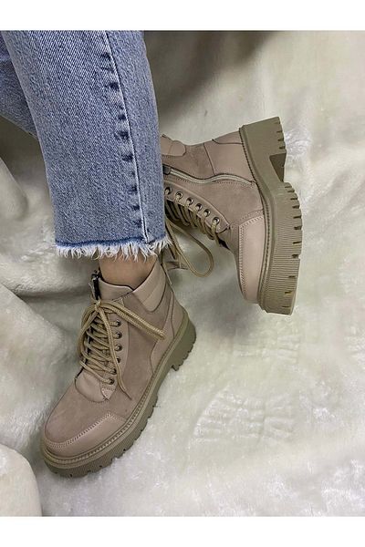 ÇİĞDEM KUNDURA Çiğdem Real Crayz Leather Beige Γυναικείες Μπότες με φερμουάρ (ENZO B6A) Μπεζ
