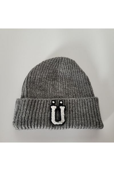 initialess Mohair Folded Wool Beret with Letter U