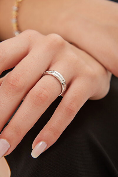 Mars Kuyumculuk 14 Ayar 14 Ayar 5mm Beyaz Köşeli Taşlı Alyans