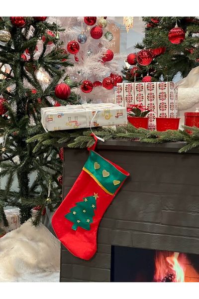 Masalsı Concept 1Pc Christmas Custom Large Santa Claus Pine Tree Pattern Socks Gift Pouch Decoration Pine Tree Ornament