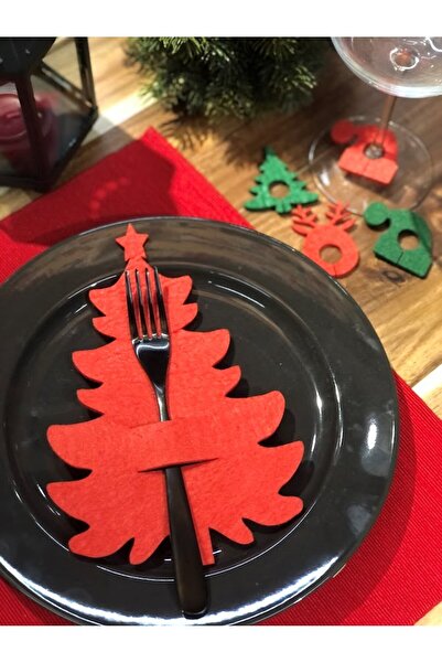 Masalsı Concept 4 bucăți de suporturi decorative pentru tacâmuri din lemn de pin - 4 bucăți de ornamente pentru pahare - decor pentru vesela de Anul Nou