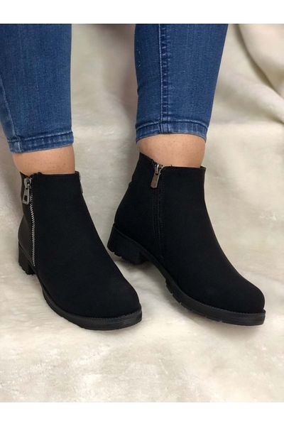 ÇİĞDEM KUNDURA Çiğdem Black Nubuck Leather Double Zipper Ankle Boots Black