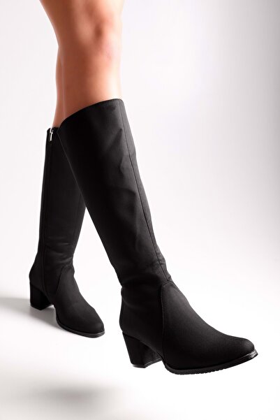 Shoeberry Dámské semišové boty Anna Black na podpatku Černé semišové