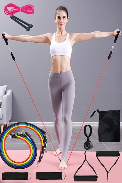 Jet 12 Pieces Multifunctional Pilates and Power Resistance Rubber with Bag, Jump Rope Exercise Fitness Tool Set