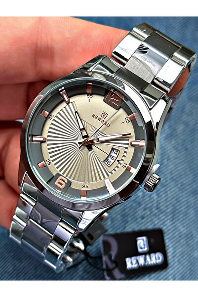 Reward Silver Color Classic Calendar Steel Strap Men's Wristwatch + BRACELET WITH GIFT