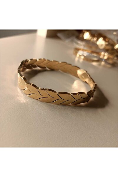 sedefaccessory BİRLEŞİK YAPRAKLAR GOLD ÇELİK KELEPÇE BİLEKLİK